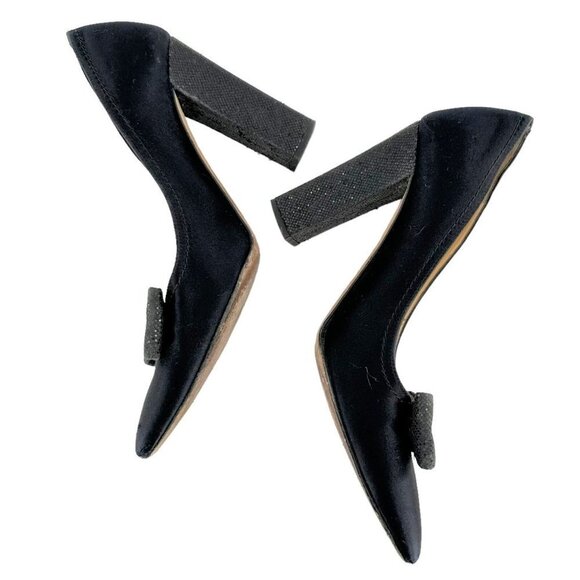 KATE SPADE Black Silk Sparkle Bow Heels Women's Size 6 Evening Pumps - Picture 4 of 8